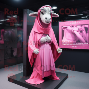 Pink Goat mascot costume character dressed with a Cover-up and Belts