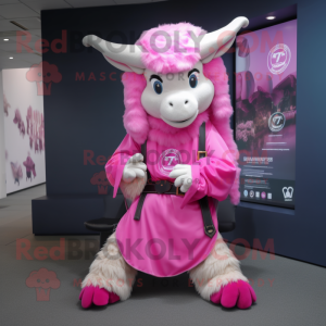 Pink Goat mascot costume character dressed with a Cover-up and Belts