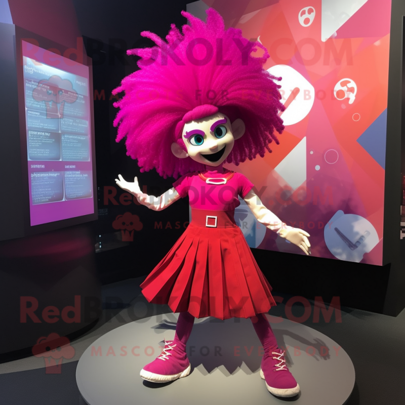 Magenta Acrobat mascot costume character dressed with a A-Line Dress and Hair clips