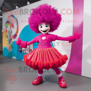 Magenta Acrobat mascot costume character dressed with a A-Line Dress and Hair clips