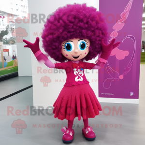 Magenta Acrobat mascot costume character dressed with a A-Line Dress and Hair clips