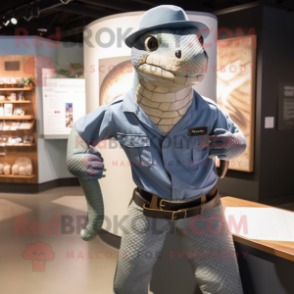 Gray Anaconda mascot costume character dressed with a Denim Shorts and Hats