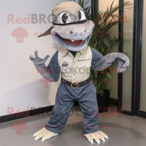 Gray Anaconda mascot costume character dressed with a Denim Shorts and Hats