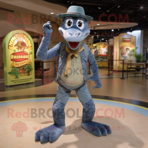 Gray Anaconda mascot costume character dressed with a Denim Shorts and Hats