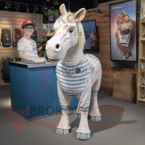 White Quagga mascot costume character dressed with a Denim Shorts and Keychains