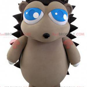 Gray and brown hedgehog mascot with pretty blue eyes -