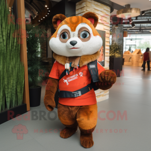 nan Red Panda mascot costume character dressed with a T-Shirt and Wraps