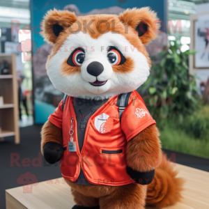 nan Red Panda mascot costume character dressed with a T-Shirt and Wraps