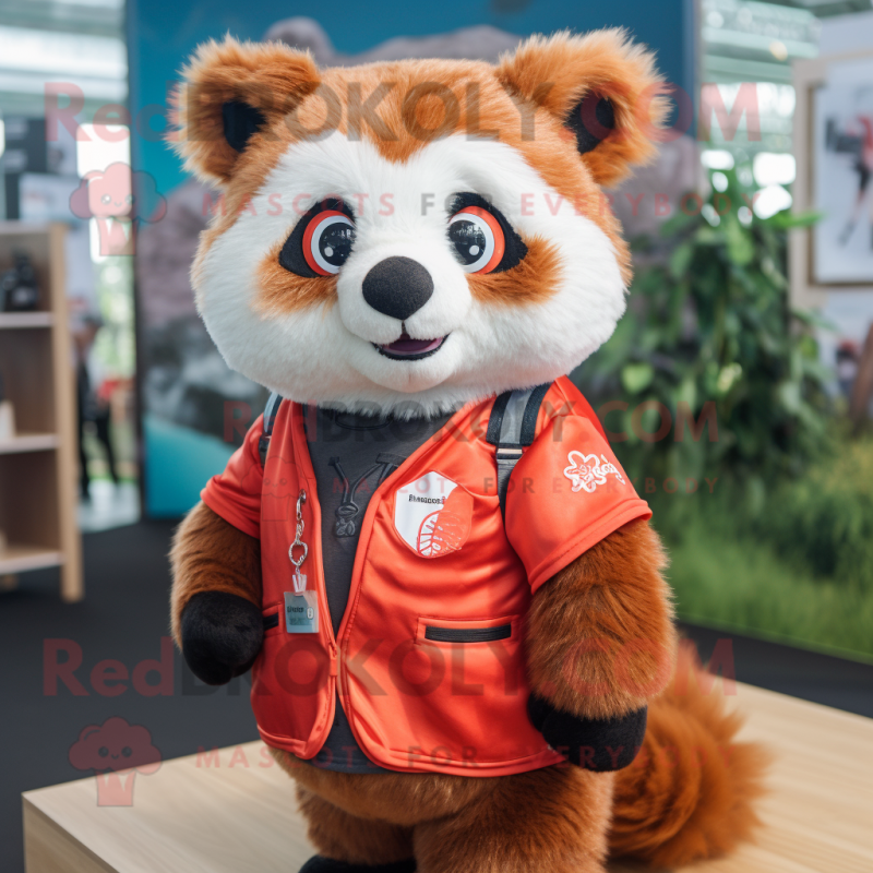 nan Red Panda mascot costume character dressed with a T-Shirt and Wraps