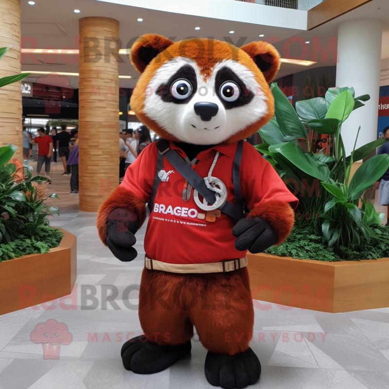 nan Red Panda mascot costume character dressed with a T-Shirt and Wraps