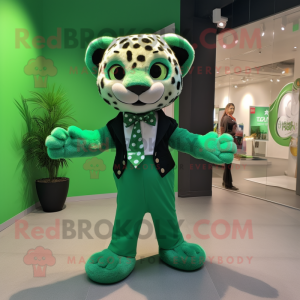 Green Cheetah mascot costume character dressed with a Trousers and Bow ties
