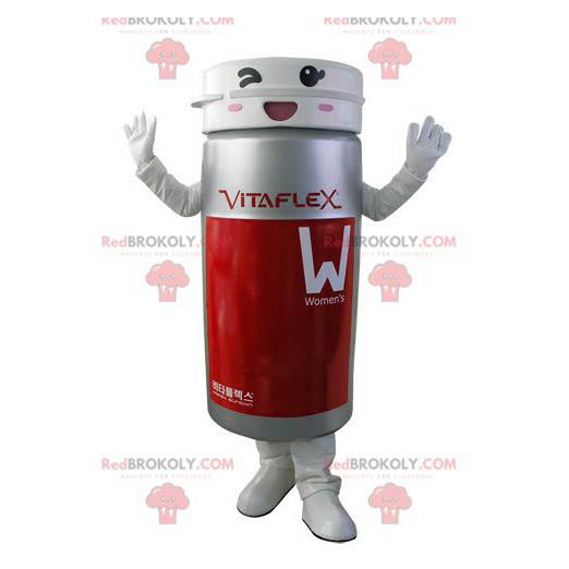 Mascotte de boite de comprimés grise et rouge - Redbrokoly.com
