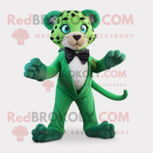 Green Cheetah mascot costume character dressed with a Trousers and Bow ties