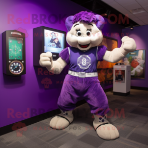 Purple Irish Dancer mascot costume character dressed with a Tank Top and Bracelet watches