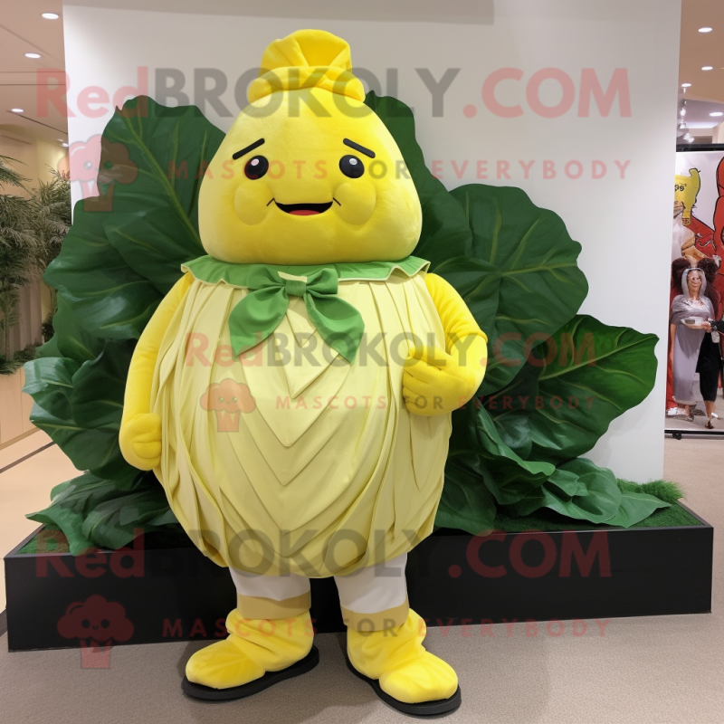 Lemon Yellow Cabbage mascot costume character dressed with a Dress Pants and Shoe clips