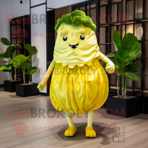 Lemon Yellow Cabbage mascot costume character dressed with a Dress Pants and Shoe clips