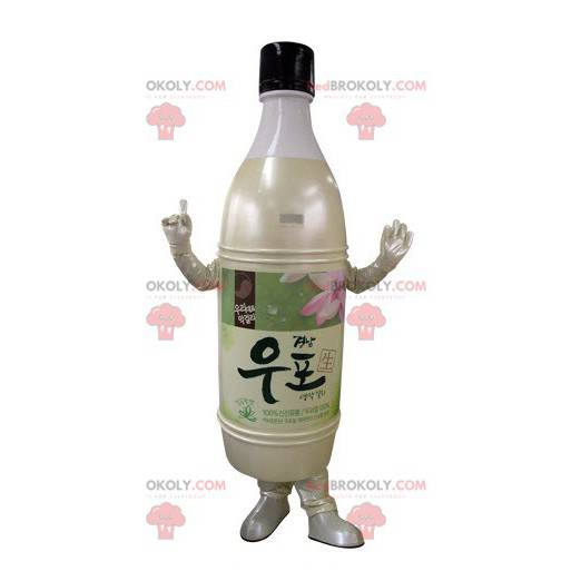 Maskottchen der gelben und rosa beige Plastikflasche -