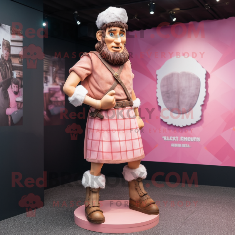 Pink Roman Soldier mascot costume character dressed with a Flannel Shirt and Earrings