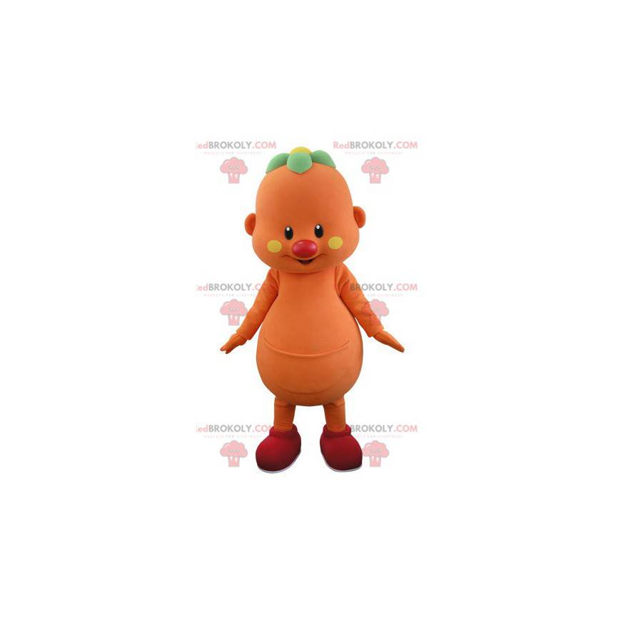 Orange snowman mascot with a flower on his head - Redbrokoly.com