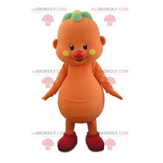 Mascote do boneco de neve laranja com uma flor na cabeça -