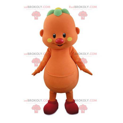 Orange snemand maskot med en blomst på hovedet - Redbrokoly.com