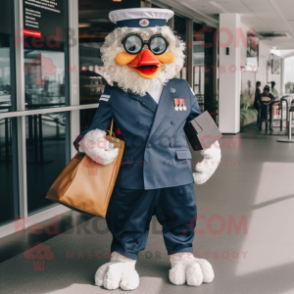 Navy Fried Chicken mascot costume character dressed with a Cargo Pants and Clutch bags