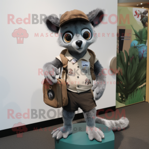 nan Lemur mascot costume character dressed with a Henley Shirt and Clutch bags