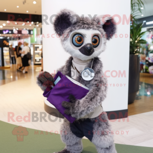 nan Lemur mascot costume character dressed with a Henley Shirt and Clutch bags