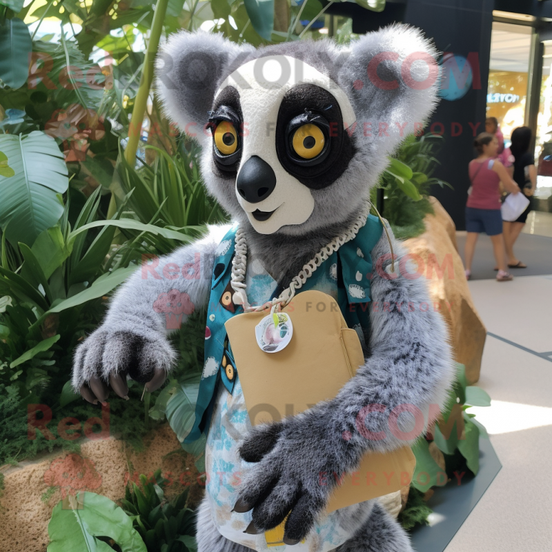 nan Lemur mascot costume character dressed with a Henley Shirt and Clutch bags nan Lemur mascot costume character dressed with a Henley Shirt and Clutch bags