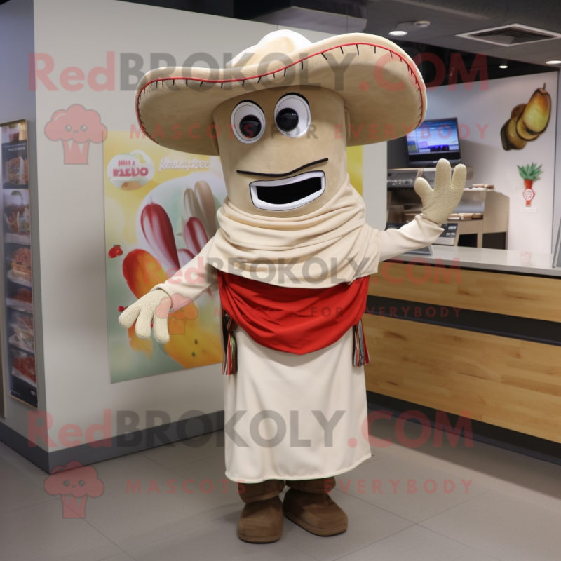 Beige Fajitas mascot costume character dressed with a Midi Dress and Shoe laces