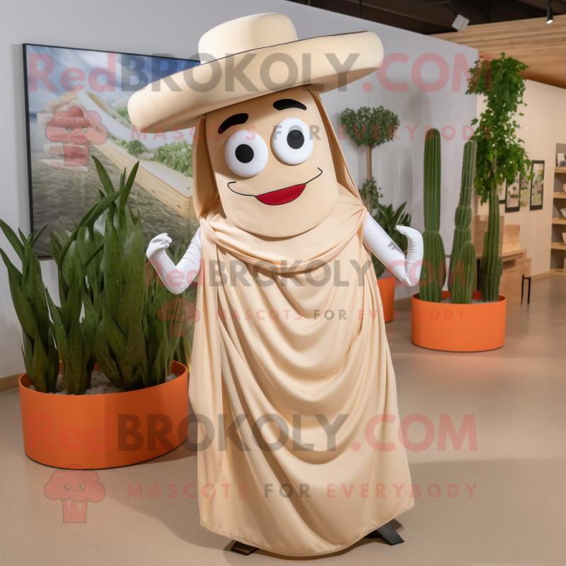 Beige Fajitas mascot costume character dressed with a Midi Dress and Shoe laces