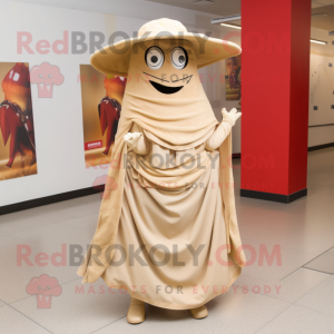 Beige Fajitas mascot costume character dressed with a Midi Dress and Shoe laces