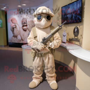 Beige Sniper mascot costume character dressed with a Playsuit and Necklaces