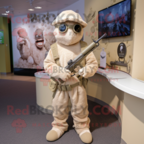 Beige Sniper mascot costume character dressed with a Playsuit and Necklaces