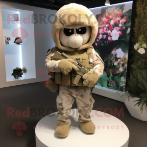 Beige Sniper mascot costume character dressed with a Playsuit and Necklaces