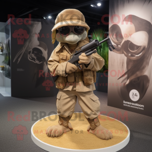 Beige Sniper mascot costume character dressed with a Playsuit and Necklaces