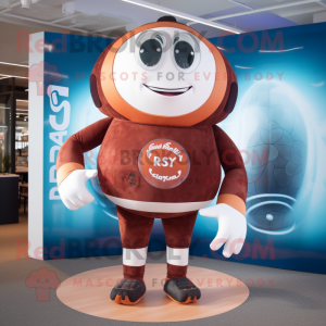 Rust Rugby Ball mascot costume character dressed with a Yoga Pants and Digital watches