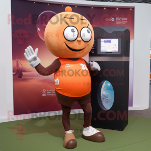 Rust Rugby Ball mascot costume character dressed with a Yoga Pants and Digital watches