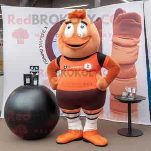 Rust Rugby Ball mascot costume character dressed with a Yoga Pants and Digital watches