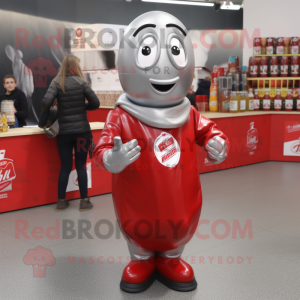 Silver Bottle Of Ketchup mascot costume character dressed with a Leather Jacket and Caps