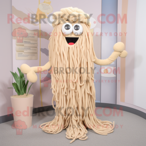 Beige Spaghetti mascot costume character dressed with a Coat and Anklets