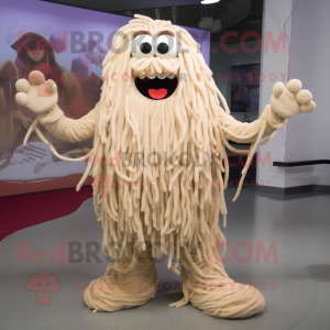 Beige Spaghetti mascot costume character dressed with a Coat and Anklets