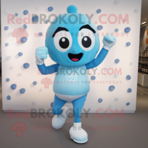 Sky Blue Champagne mascot costume character dressed with a Running Shorts and Gloves