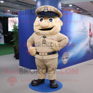 Beige Navy Soldier mascot costume character dressed with a Dress Pants and Belts