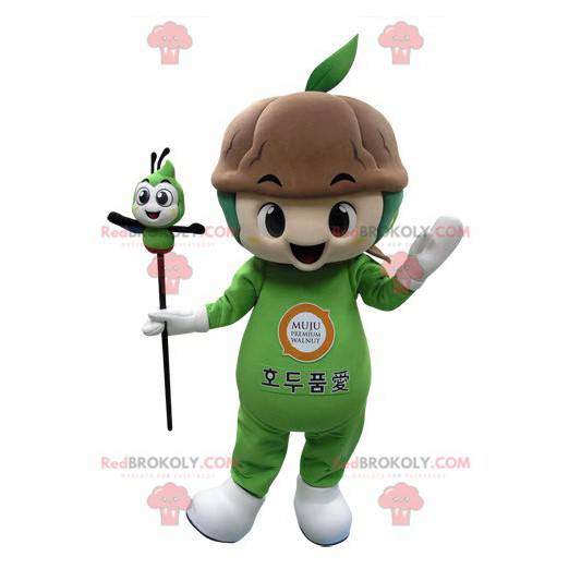 Green plant mascot with earth - Redbrokoly.com