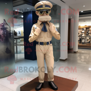 Beige Navy Soldier mascot costume character dressed with a Dress Pants and Belts