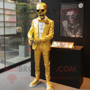 Gold Undead mascot costume character dressed with a Oxford Shirt and Cufflinks