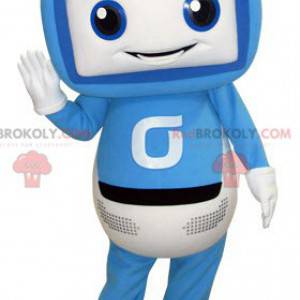 Mascota de televisión de pantalla gigante azul y blanca -