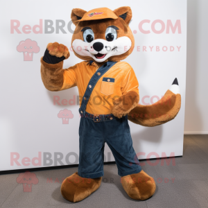 Rust Marten mascot costume character dressed with a Bootcut Jeans and Foot pads