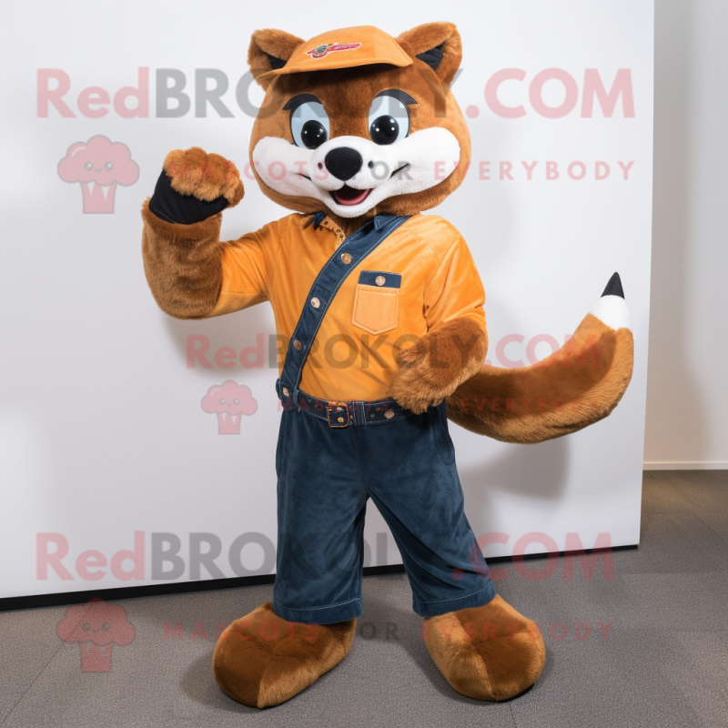 Rust Marten mascot costume character dressed with a Bootcut Jeans and Foot pads Rust Marten mascot costume character dressed with a Bootcut Jeans and Foot pads